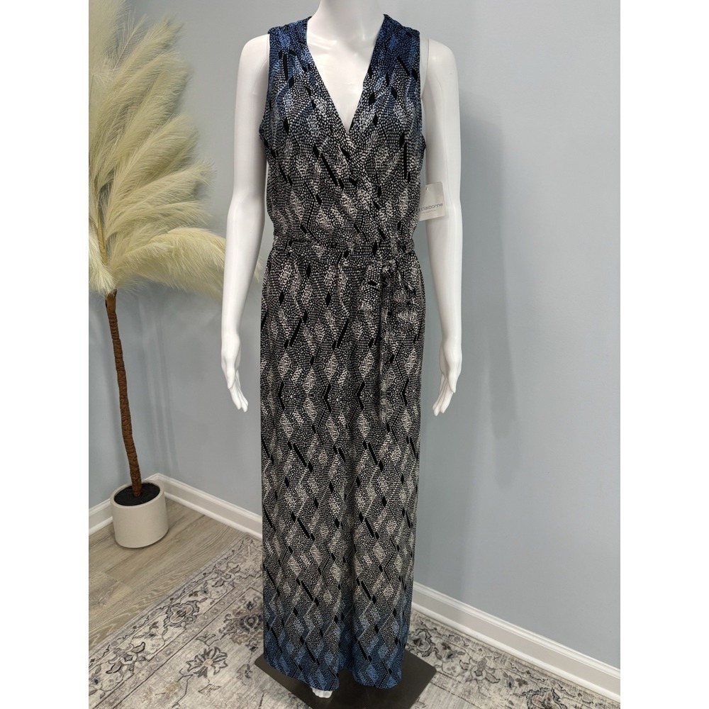 MEW Liz Claiborne Maxi Dress Small Blue Snake Print Sleeveless Faux Wrap Stretch